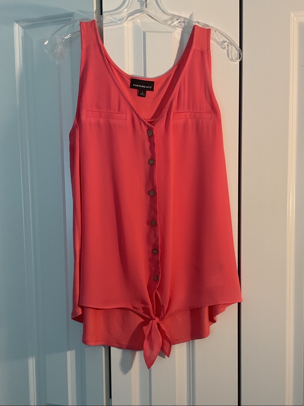 Fortune + Ivy Coral Button-Front Tie-Hem Cami Tunic